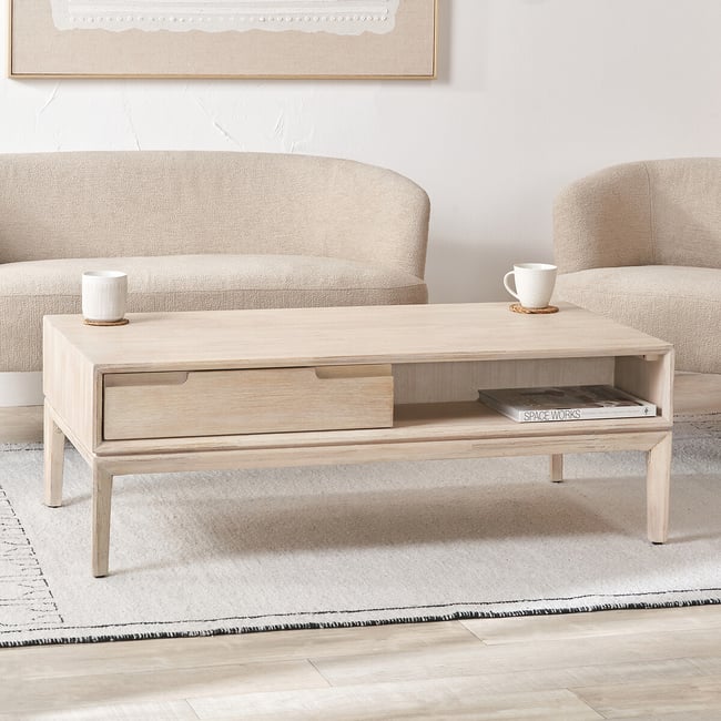 Giano Acacia Wood Storage Coffee Table, ivory white, SO'HOME