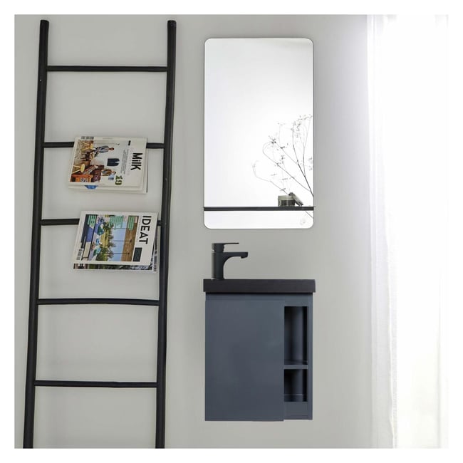 Ensemble lave-mains avec robinet noir et miroir tablette HAMPTON - MOB IN