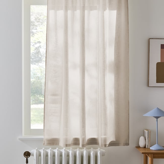 Voilage radiateur à galon fronceur et wave, NYONG beige taupe clair <span itemprop=