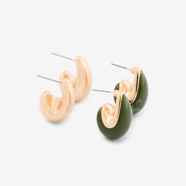 Set de 2 boucles d'oreilles gouttes en résine et métal vert <span itemprop=
