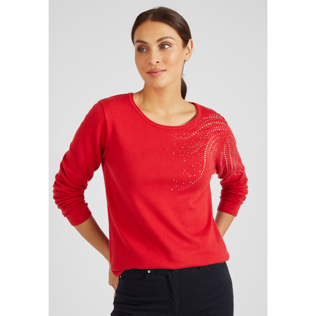Pull à rivets fantaisie rouge <span itemprop=