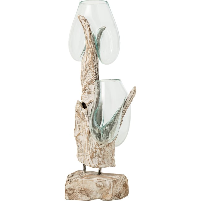 Vase en verre sur base sculptée Couleur blanc cassé et transparent <span itemprop=