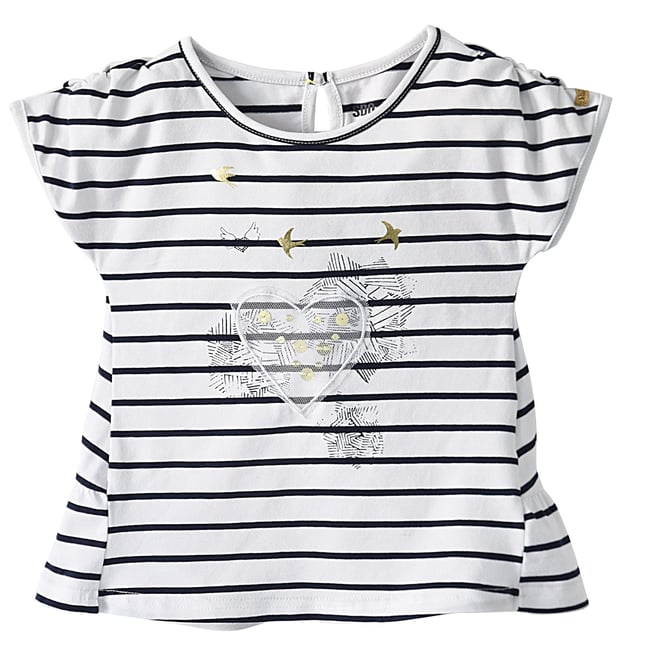 T-shirt blanc raye fille les grands de sucre d'orge blanc <span itemprop=