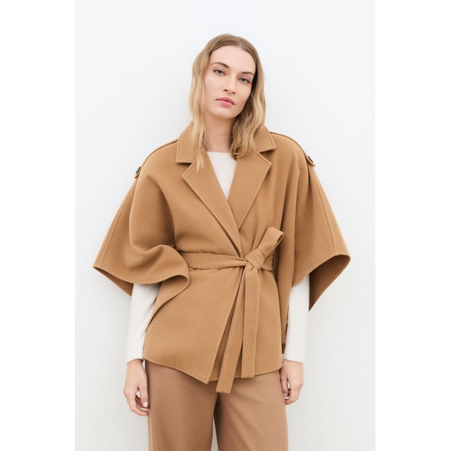Poncho ceinturé col tailleur HATRENY camel <span itemprop=