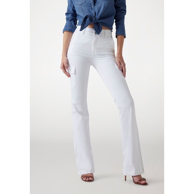 Pantalon Cargo Kori Satin Stretch blanc <span itemprop=