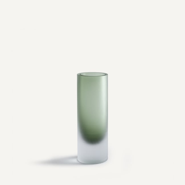 Vase en verre soufflé givré, AUDRAN Couleur vert olive <span itemprop=
