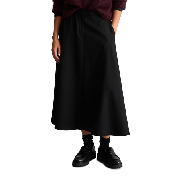 Jupe évasée en polyester recyclé, viscose et élasthanne noir <span itemprop=