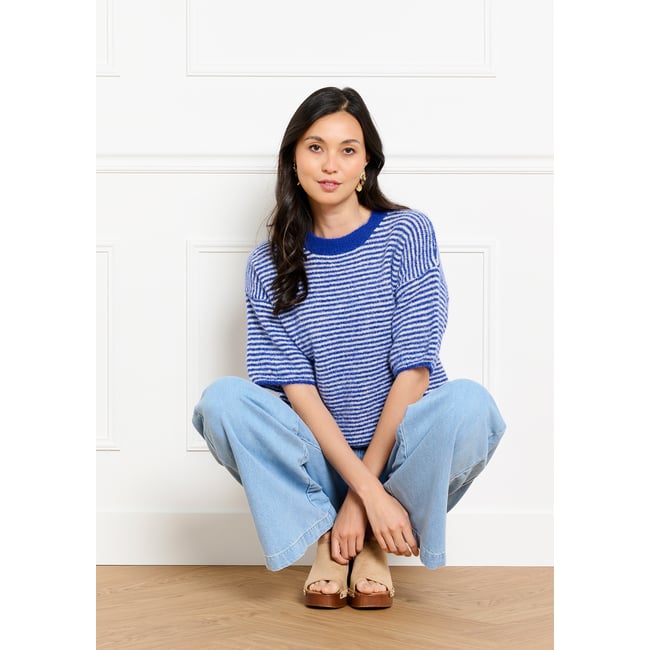 Pull rayé manches courtes bleu electrique <span itemprop=
