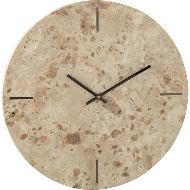 Horloge murale ronde en pierre Couleur beige et noir <span itemprop=
