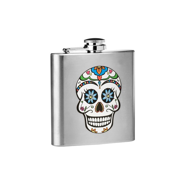 Skull Hip Flask in Stainless Steel, 6oz, silver-coloured, SO'HOME