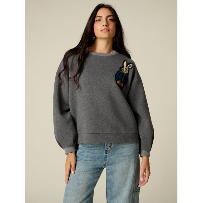 Sweat-shirt ras du cou avec patch gris <span itemprop=