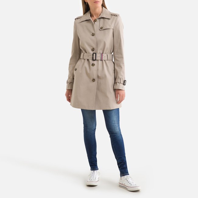 Mid length belted trench coat in cotton beige Tommy Hilfiger La Redoute
