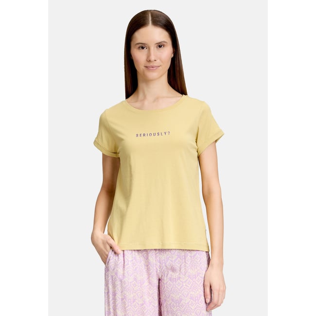 Haut imprimé à encolure ronde patch khaki/purple <span itemprop=