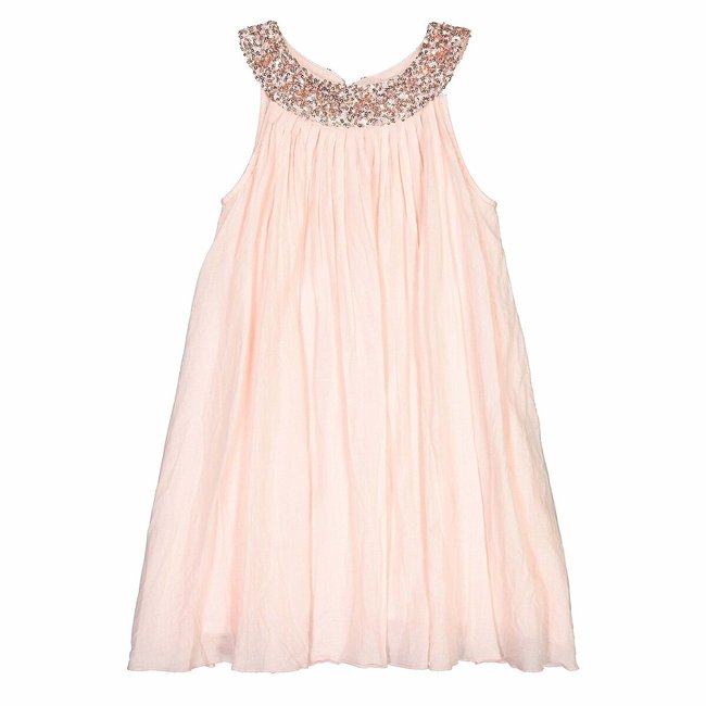 Vestido con cuello de lentejuelas rosa palo <span itemprop=
