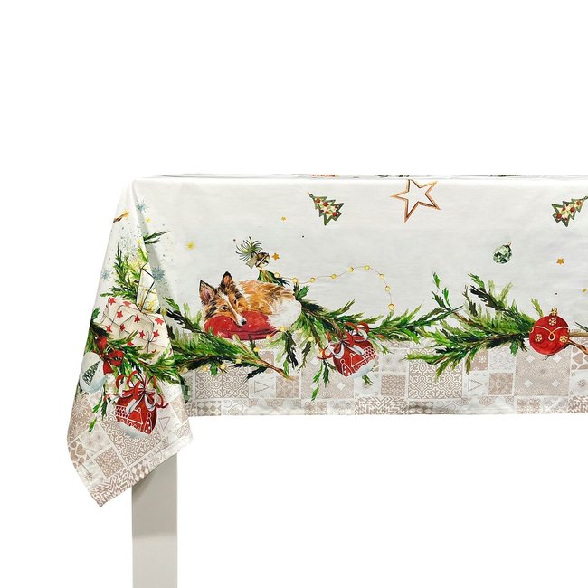 Nappe de NOËL PUPPIES blanc/rouge <span itemprop=