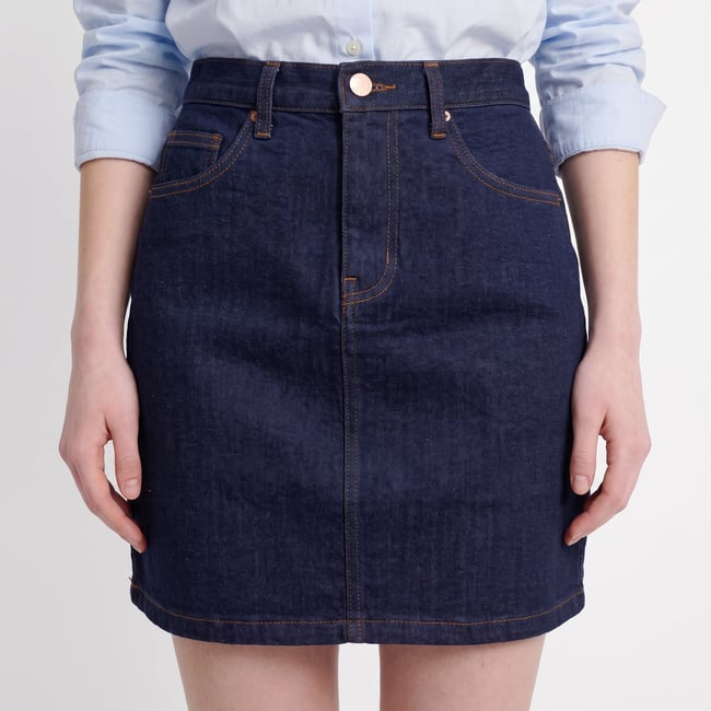 Jupe courte en denim, taille haute et coupe droite CLENA bleu denim <span itemprop=