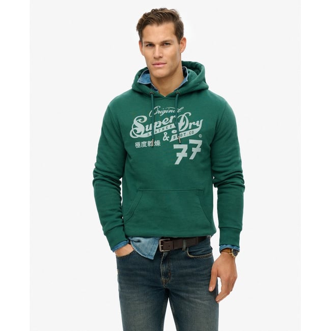 Sweat à capuche Leather & Boot Co Script vert émail <span itemprop=