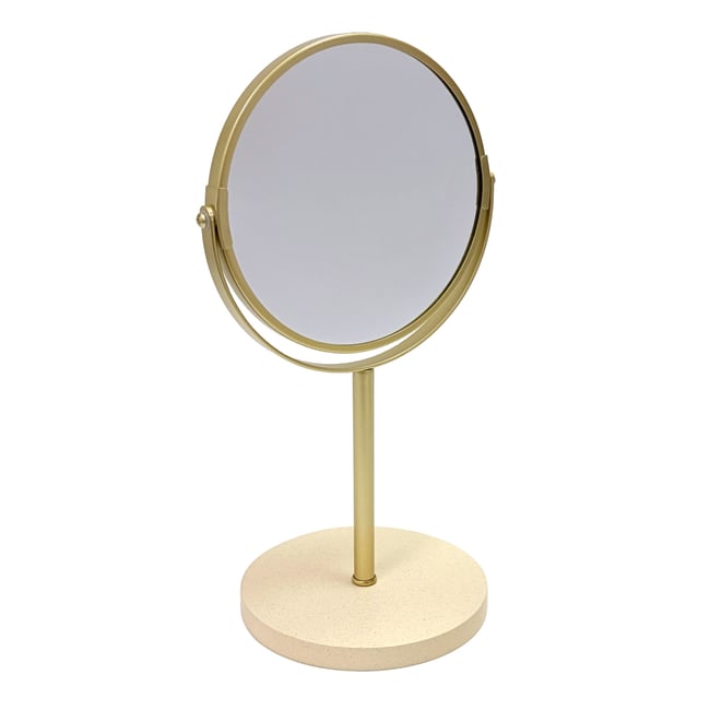 Miroir grossissant double face sur pied en métal Couleur doré <span itemprop=