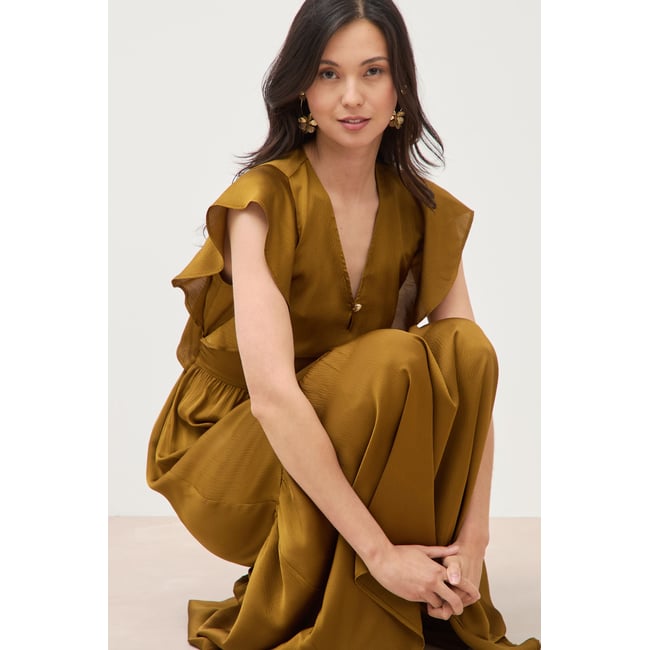 Robe fluide col v manches courtes vert fonce <span itemprop=