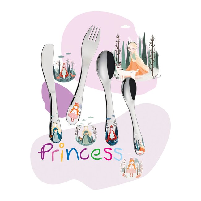 Couverts enfants Princesse 4 pièces argent / métallique <span itemprop=