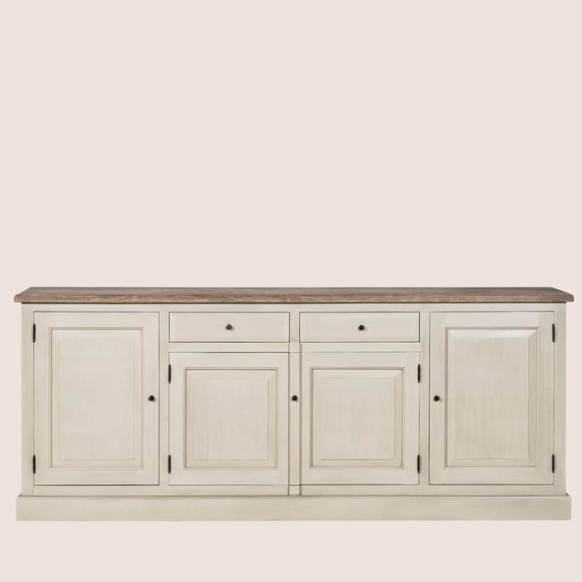 Buffet bas en bois 4 portes 2 tiroirs campagne chic - VILLAS Couleur gris <span itemprop=