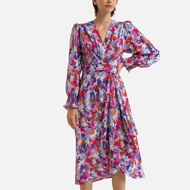 Cassie Floral Print Dress with Long Sleeves, pink print, SUNCOO