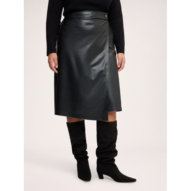 Jupe midi portefeuille avec bouton bijou noir <span itemprop=