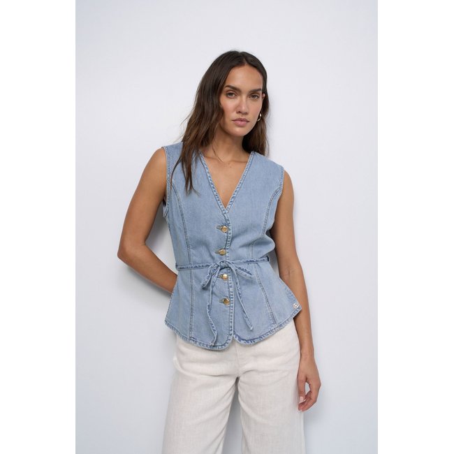 GILET EN LIGHTDENIM bleu turquoise <span itemprop=