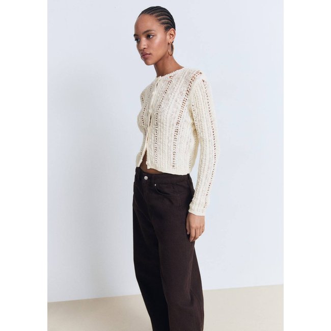Cardigan maille ajourée écru <span itemprop=