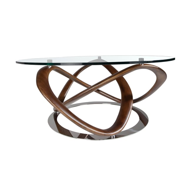 Table basse ronde en verre trempé, noyer et acier chromé Couleur noyer | verre | acier <span itemprop=