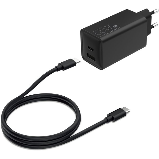 Chargeur ordinateur portable PC USB-A + USB-C 65W + cable USB-C 2M N - ESSENTIEL B