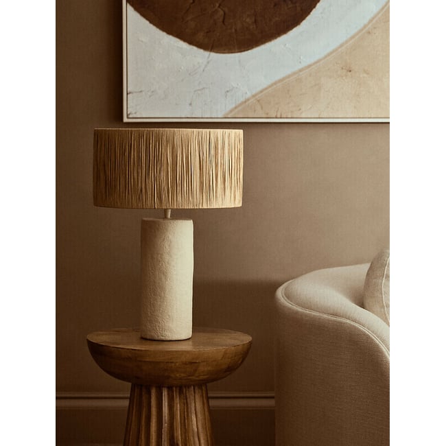 51cm Coole Papier Mache Style Table Lamp With Natural Raffia Shade, natural, ÉDITÉ