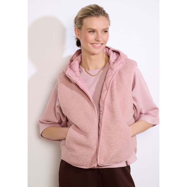 Gilet capuche réversible sans manches rose <span itemprop=