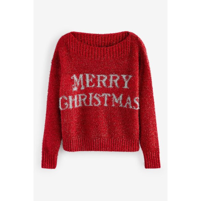 Pull en maille de noël rouge tinsel <span itemprop=