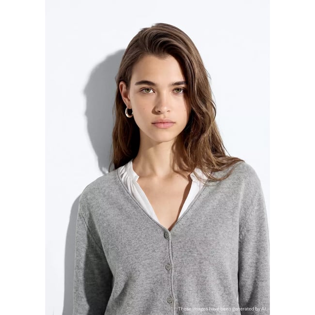 Cardigan maille col V gris chiné moyen <span itemprop=