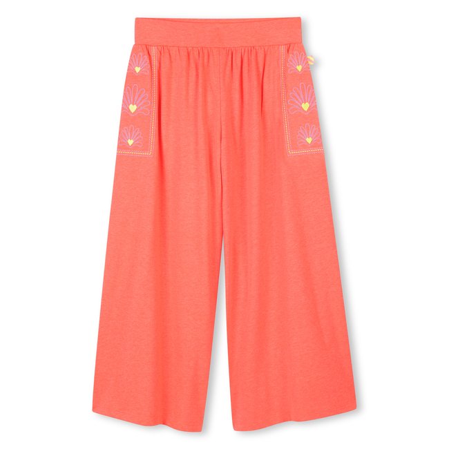Pantalon large brodé corail fluo <span itemprop=