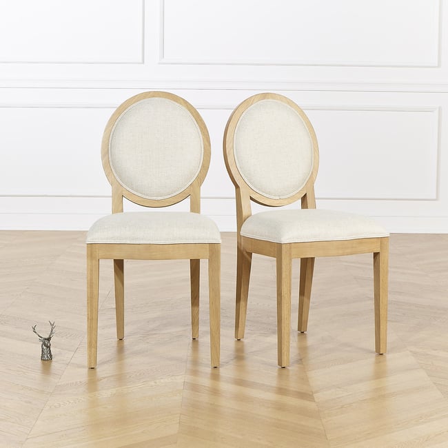 Lot de 2 Chaises en hévéa et tissu effet lin TENNESSEE Couleur lin <span itemprop=