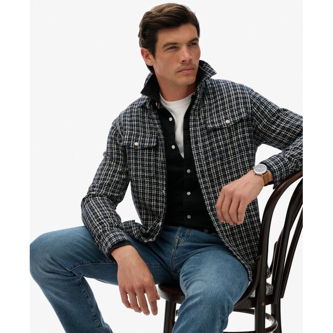 The Merchant Store - Chemise Workwear texturée carreaux indigo texturé <span itemprop=