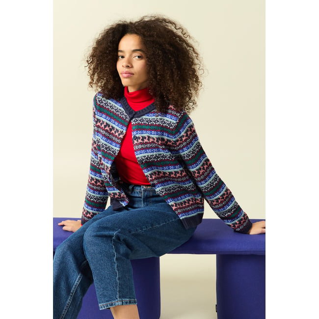 Gilet manches longues spécial noël bleu marine <span itemprop=