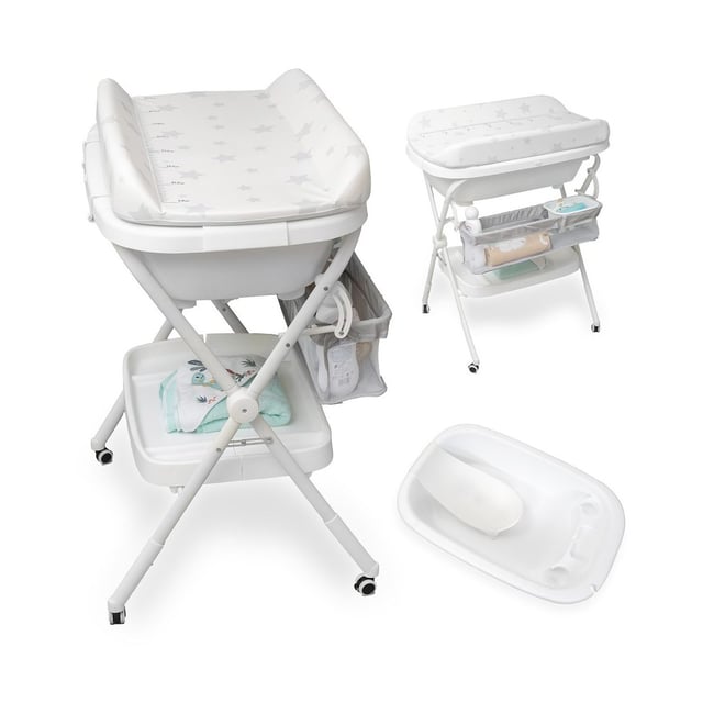 Baignoire bébé multifonction  - plan à langer et transat, motif étoiles multicolore <span itemprop=