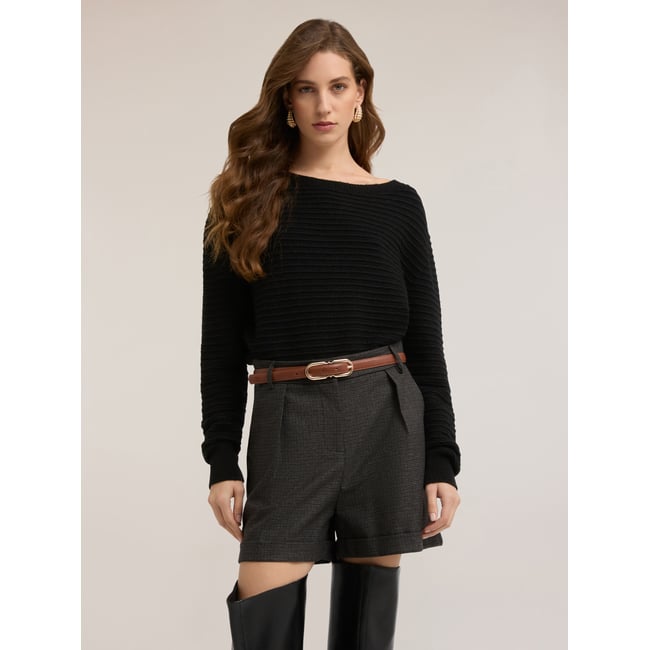 Maille côtelée en mélange viscose noir <span itemprop=