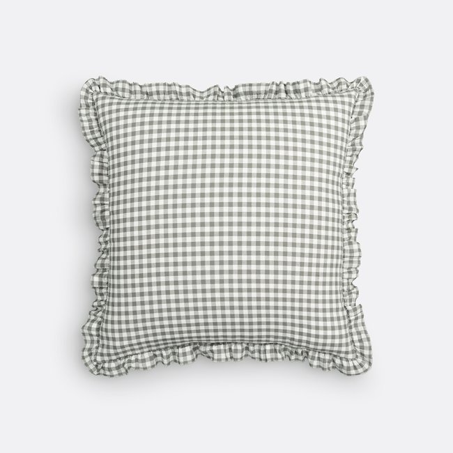 Federa per cuscino cotone lavato vichy, Georgette kaki/bianco LA REDOUTE INTERIEURS