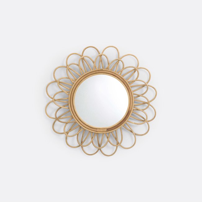 Miroir rotin forme fleur double Ø60 cm, Nogu naturel <span itemprop=