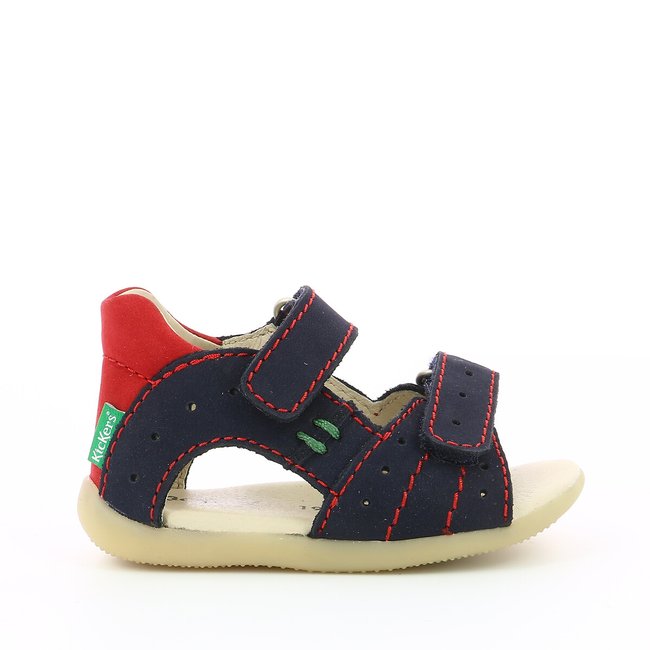 Sandales cuir à scratch Boping marine/rouge <span itemprop=