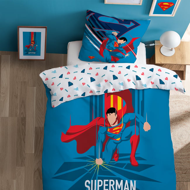 Parure de lit imprimée 100% coton, SUPERA bleu <span itemprop=