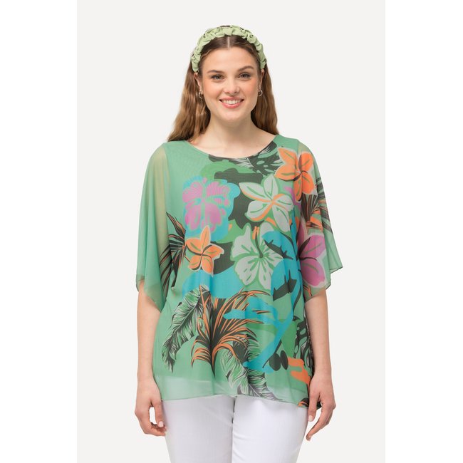 Blouse doublée à imprimé floral. Encolure vert clair <span itemprop=