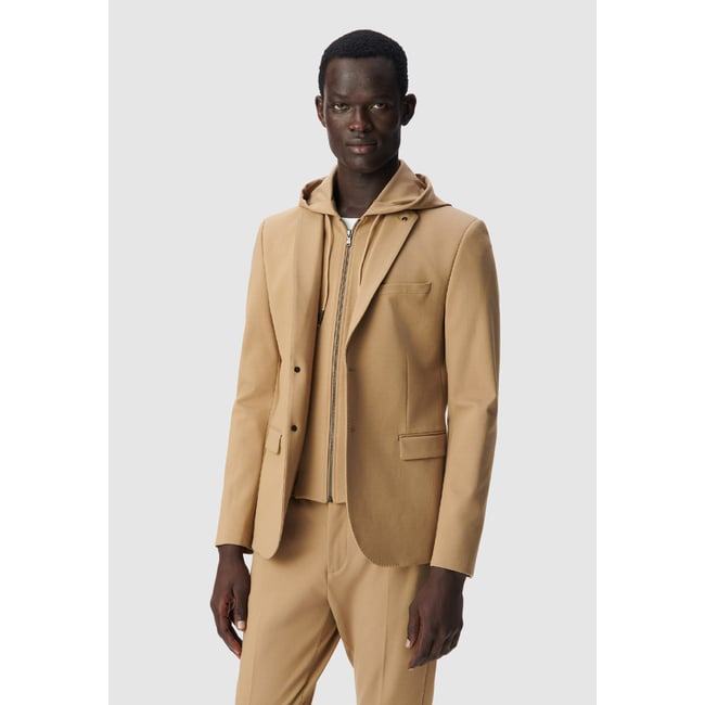 Veste de costume maille capuche beige fonce <span itemprop=