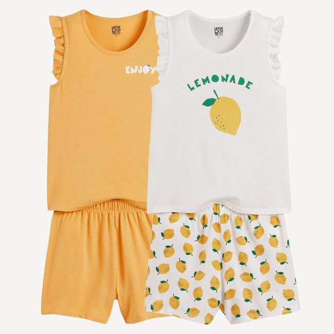 Lot de 2 pyjashorts coton jaune + écru <span itemprop=