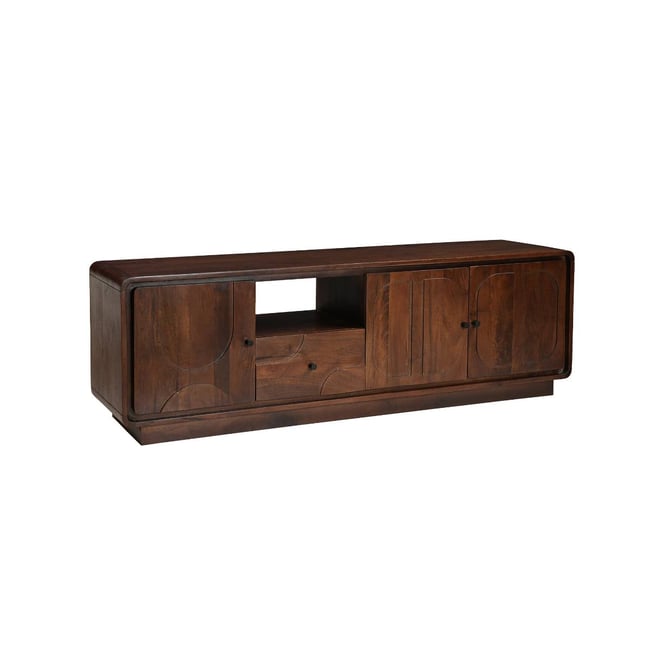 Meuble TV en bois de manguier MELORA Couleur bois foncé <span itemprop=