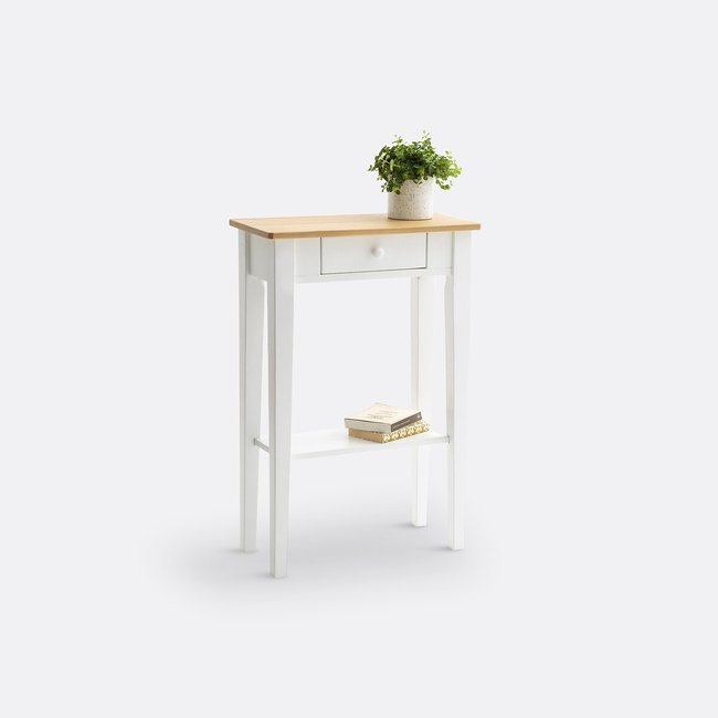 Console 1 tiroir en pin massif Alvina Couleur blanc/naturel <span itemprop=